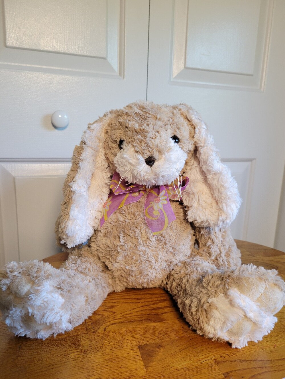 Unipak Beige Bunny Plush with Purple Bow